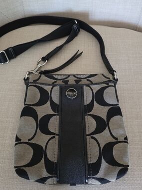 Coach Signature Black and Khaki Crossbody Bag